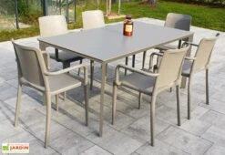 Salon De Jardin : 1 Table Aluminium 160 X 90 Cm + 6 Fauteuils – Hall -Abriet Mobilier Soldes Boutique salon jardin meet hall 6 fauteuils table taupe