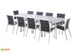 Salon De Jardin Aluminium : Table Extensible 135/270 Cm + Fauteuils 8 Salon De Jardin Aluminium : Table Extensible 135/270 Cm + Fauteuils -Abriet Mobilier Soldes Boutique salon jardin modulo wilsa aluminium verre decors bois 10fauteuils