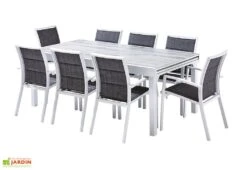 Salon De Jardin Aluminium : Table Extensible 200/320 Cm + Fauteuils 9 Salon De Jardin Aluminium : Table Extensible 200/320 Cm + Fauteuils -Abriet Mobilier Soldes Boutique salon jardin modulo wilsa aluminium verre decors bois 8fauteuils