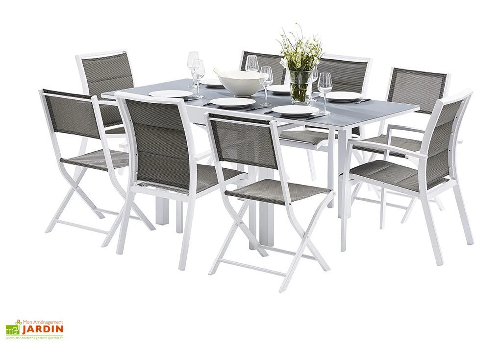 Salon De Jardin Modulo : Table Extensible + 4 Fauteuils + 4 Chaises 1 Salon De Jardin Modulo : Table Extensible + 4 Fauteuils + 4 Chaises