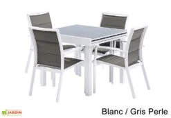 Salon De Jardin Modulo : Table Extensible + 4 Fauteuils -Abriet Mobilier Soldes Boutique salon jardin modulo wilsa table extensible 4fauteuils aluminium verre