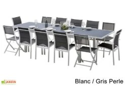 Salon De Jardin Modulo : Table à Rallonge + 8 Fauteuils + 4 Chaises -Abriet Mobilier Soldes Boutique salon jardin modulo wilsa table extensible 8 fauteuils 4 chaises aluminium verre 2
