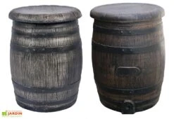 Roto Salon De Jardin Imitation Tonneaux En Bois : 1 Table + 4 Fauteuils 6 Roto Salon De Jardin Imitation Tonneaux En Bois : 1 Table + 4 Fauteuils -Abriet Mobilier Soldes Boutique salon jardin plastique effet tonneau bois 2