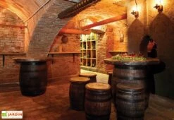 Roto Fauteuil De Jardin Imitation Tonneau En Bois 40 X 55 Cm -Abriet Mobilier Soldes Boutique salon jardin plastique effet tonneau bois 1