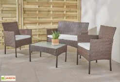Salon De Jardin 4 Places En Aluminium Et Résine Tressée - Barcelone 11 Salon De Jardin 4 Places En Aluminium Et Résine Tressée - Barcelone -Abriet Mobilier Soldes Boutique salon jardin resine tressee barcelone marron