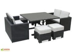 Salon De Jardin 8 Places En Aluminium Et Résine Tressée Océane Noir -Abriet Mobilier Soldes Boutique salon jardin resine tressee encastrable 8p
