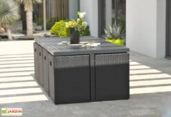 Salon De Jardin Résine Tressée Encastrable Noir : 1 Table + 8 Fts 6 Salon De Jardin Résine Tressée Encastrable Noir : 1 Table + 8 Fts -Abriet Mobilier Soldes Boutique salon jardin resine tressee encastrable noir 8fauteuils 1