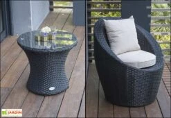 Salon De Jardin Totem : 2 Fts + 1 Table Basse -Abriet Mobilier Soldes Boutique salon jardin resine tressee noire 2personnes empilable 2