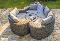 Salon De Jardin Rond En Aluminium Et Résine Tressée 8 Places - Nouméa -Abriet Mobilier Soldes Boutique salon jardin rond 8 places resine aluminium gris noumea 2