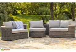 Salon De Jardin Rond En Aluminium Et Résine Tressée 8 Places - Nouméa -Abriet Mobilier Soldes Boutique salon jardin rond 8 places resine aluminium gris noumea 3