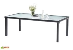 Salon De Jardin BlackSun En Alu Et Verre Trempé : Table + 8 Fauteuils -Abriet Mobilier Soldes Boutique salon jardin table alu plateau verre trempe fauteuils empilables blacksun 2