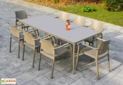 Salon De Jardin : 1 Table Aluminium 200 X 90 Cm + 8 Fauteuils – Dock -Abriet Mobilier Soldes Boutique salon jardin taupe 8 places aluminium