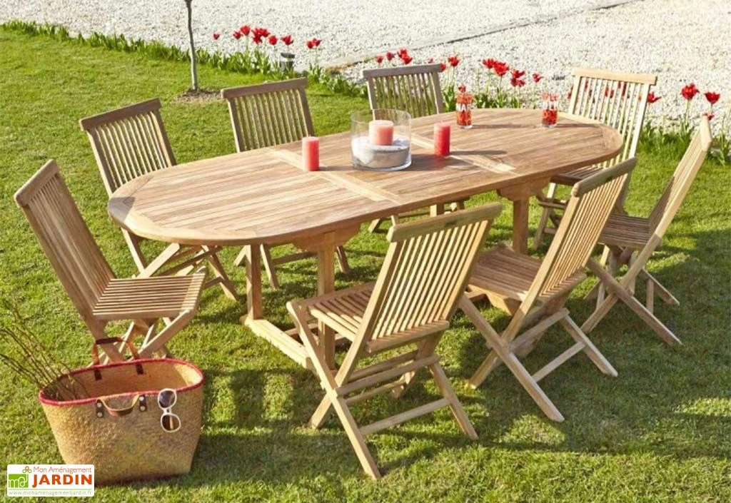 Salon De Jardin En Bois De Teck – 1 Table Ovale 240 Cm Et 8 Chaises 2 Salon De Jardin En Bois De Teck – 1 Table Ovale 240 Cm Et 8 Chaises – Image 2