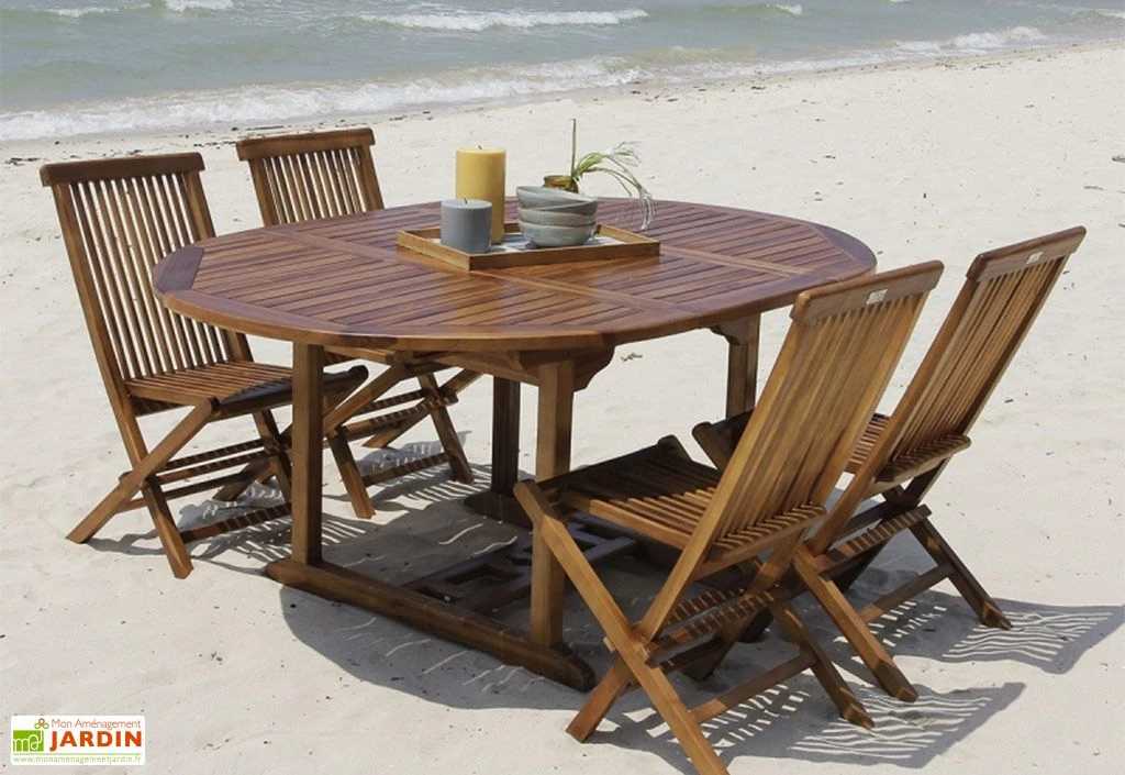 Salon De Jardin En Bois De Teck – 1 Table 170 Cm Et 4 Chaises 2 Salon De Jardin En Bois De Teck – 1 Table 170 Cm Et 4 Chaises – Image 2