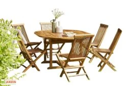 Salon De Jardin En Bois De Teck – 1 Table 170 Cm Et 6 Chaises