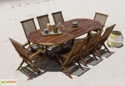 Salon De Jardin En Bois De Teck – 1 Table 240 Cm Et 8 Chaises -Abriet Mobilier Soldes Boutique salon jardin teck huile c8 4