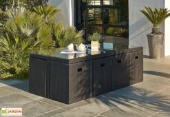 Salon De Jardin En Résine Tressée Encastrable Noir : 1 Table + 8 Fts 5 Salon De Jardin En Résine Tressée Encastrable Noir : 1 Table + 8 Fts -Abriet Mobilier Soldes Boutique salon resine tresse encastrable 8 places noir pvc 8 n 1