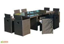Salon De Jardin En Résine Tressée Encastrable Noir : 1 Table + 8 Fts 6 Salon De Jardin En Résine Tressée Encastrable Noir : 1 Table + 8 Fts -Abriet Mobilier Soldes Boutique salon resine tresse encastrable 8 places noir pvc 8 n 2