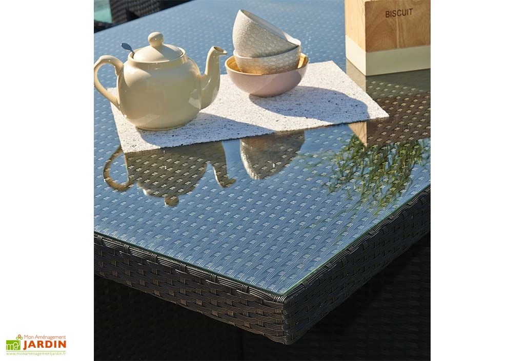 Salon De Jardin En Résine Tressée Encastrable Noir : 1 Table + 8 Fts 4 Salon De Jardin En Résine Tressée Encastrable Noir : 1 Table + 8 Fts – Image 4