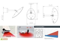 Applique Chauffante Murale Infrarouge 2000W (4 Coloris) -Abriet Mobilier Soldes Boutique schema applique
