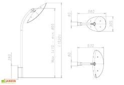 Applique Chauffante Murale Infrarouge Avec Tige Arc Court 2000W (4 Coloris) -Abriet Mobilier Soldes Boutique schema applique tige courte