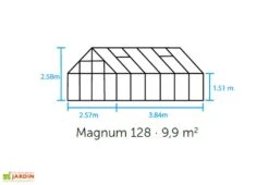 Halls Serre De Jardin En Aluminium Et Verre Trempé Magnum 128 – 9,9 M² -Abriet Mobilier Soldes Boutique schema dimensions serre verre magnum 128 1