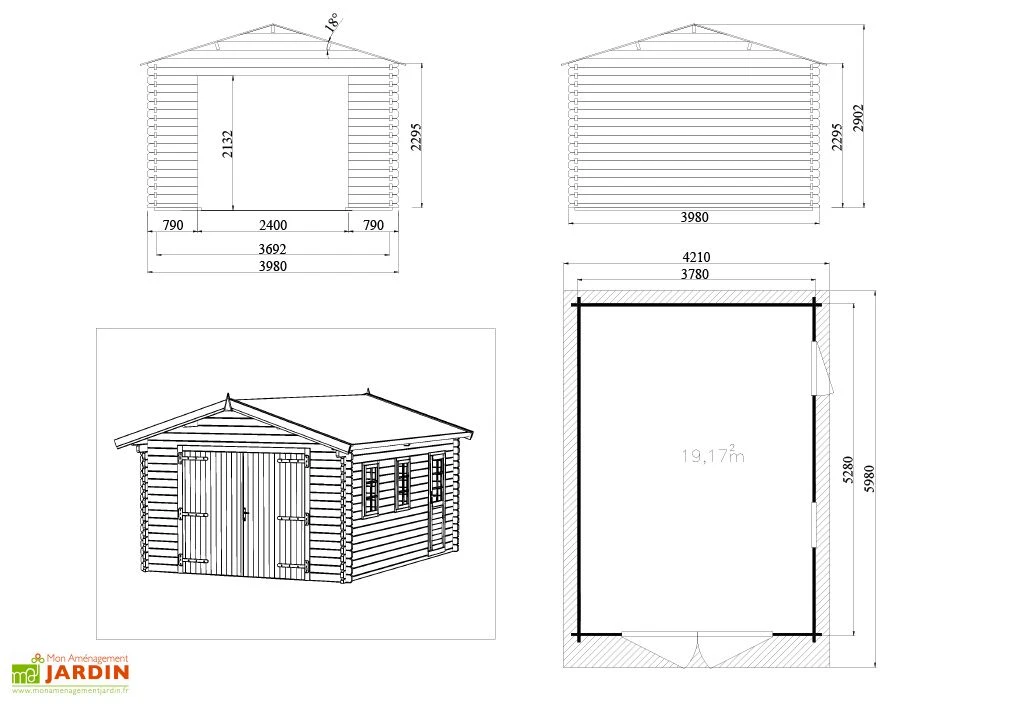 Garage De Jardin En Bois D’épicéa Brut 21,8 M² 2 Garage De Jardin En Bois D’épicéa Brut 21,8 M² – Image 2