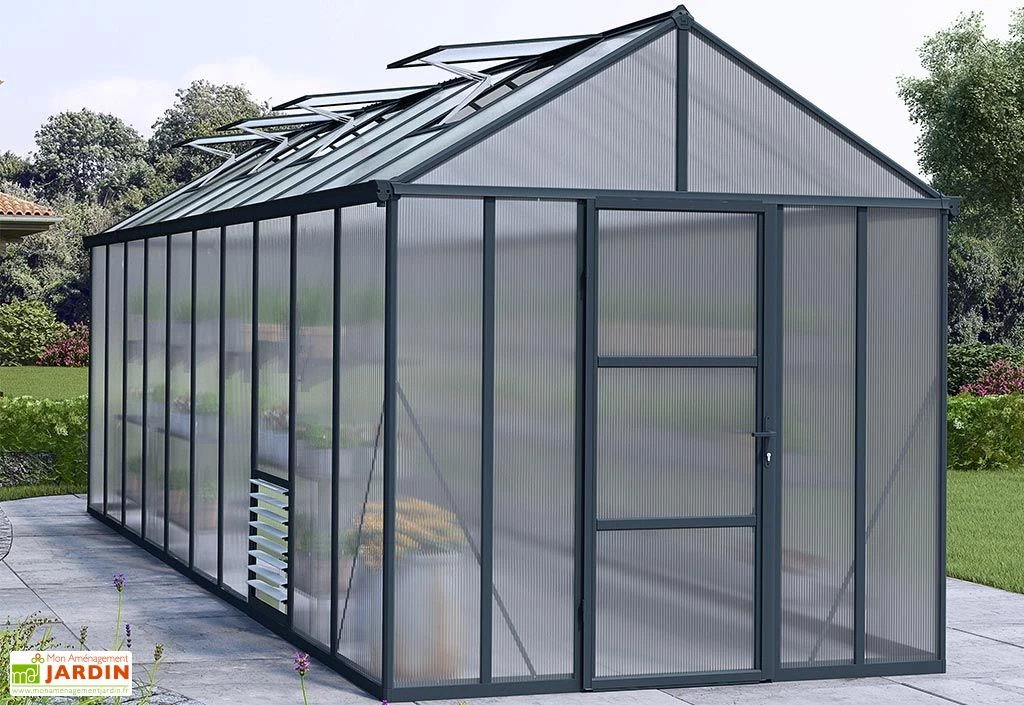 Serre De Jardin En Aluminium Et Polycarbonate Glory 14,7 M² - Grise 1 Serre De Jardin En Aluminium Et Polycarbonate Glory 14,7 M² - Grise