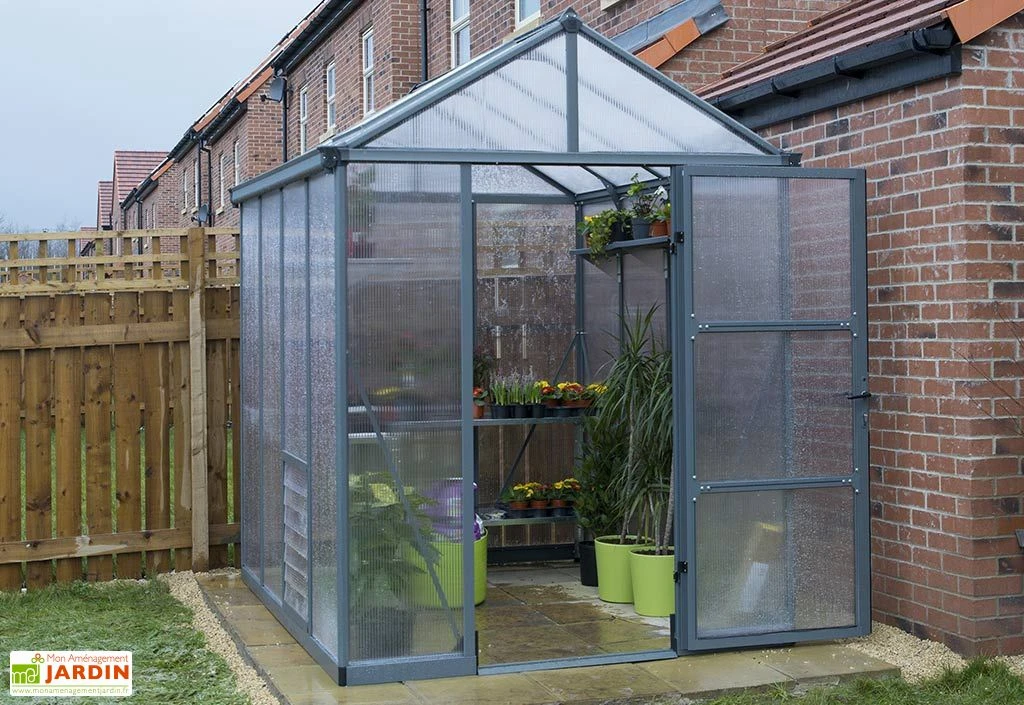 Serre De Jardin En Aluminium Et Polycarbonate Glory 4,7 M² - Grise 2 Serre De Jardin En Aluminium Et Polycarbonate Glory 4,7 M² - Grise – Image 2