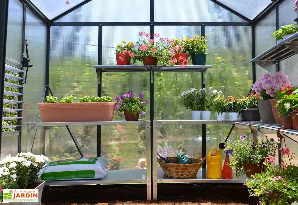 Serre De Jardin En Aluminium Et Polycarbonate Glory 6 M² - Grise 2 Serre De Jardin En Aluminium Et Polycarbonate Glory 6 M² - Grise – Image 2