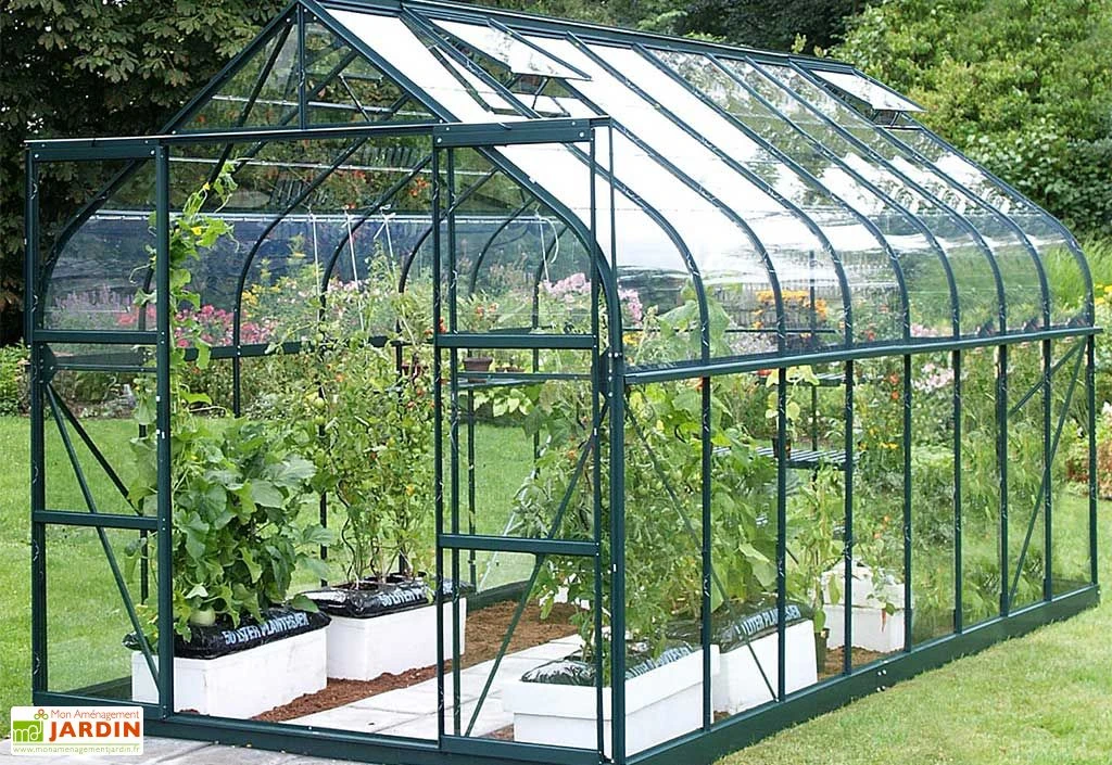 Serre De Jardin En Alu Et Verre Trempé Lams 12,9 M² - Aloé Vert 1 Serre De Jardin En Alu Et Verre Trempé Lams 12,9 M² - Aloé Vert