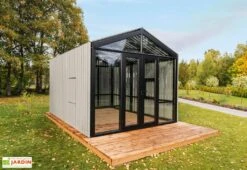 Serre De Jardin En Bois Et Verre Trempé Avec Panneaux Occultants – Tournesol -Abriet Mobilier Soldes Boutique serre jardin bois panneaux occultants stali design 06