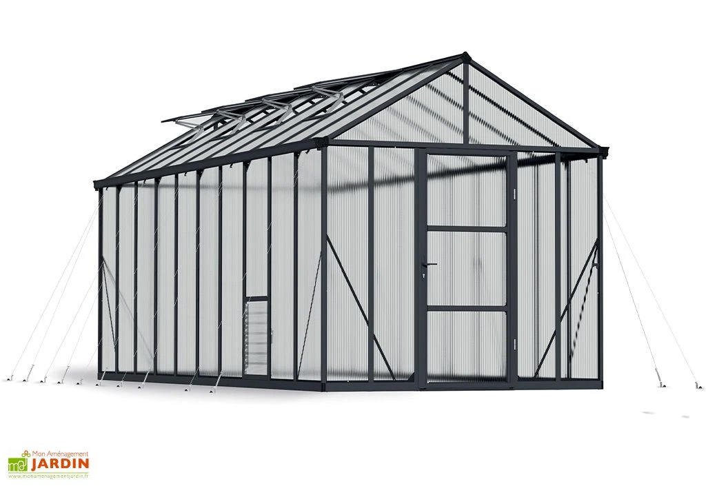 Serre De Jardin En Aluminium Et Polycarbonate Glory 14,7 M² - Grise 2 Serre De Jardin En Aluminium Et Polycarbonate Glory 14,7 M² - Grise – Image 2