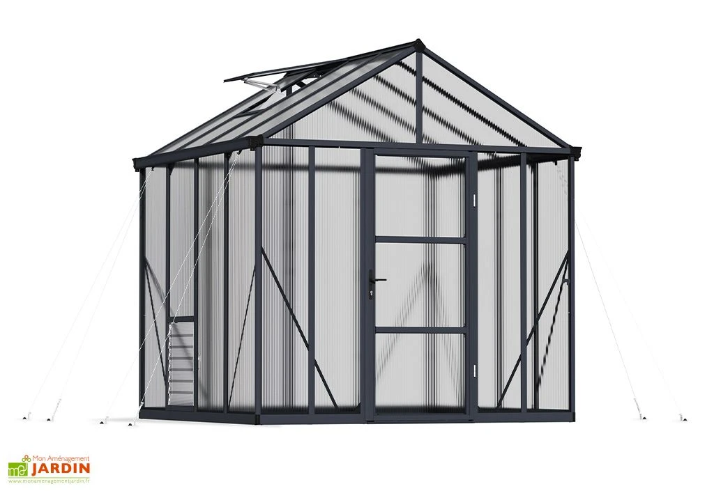 Serre De Jardin En Aluminium Et Polycarbonate Glory 6 M² - Grise 3 Serre De Jardin En Aluminium Et Polycarbonate Glory 6 M² - Grise – Image 3
