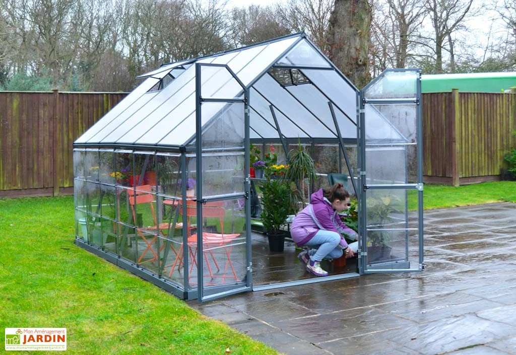 Serre De Jardin En Aluminium Et Polycarbonate Balance – Gris 3 Serre De Jardin En Aluminium Et Polycarbonate Balance – Gris – Image 3