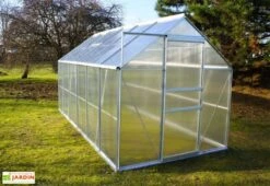 Serre De Jardin En Aluminium Et Polycarbonate – Diamant Gris 126 -Abriet Mobilier Soldes Boutique serre jardin polycarbonate diamant 126 base acier 190x380x195cm 7m2 4