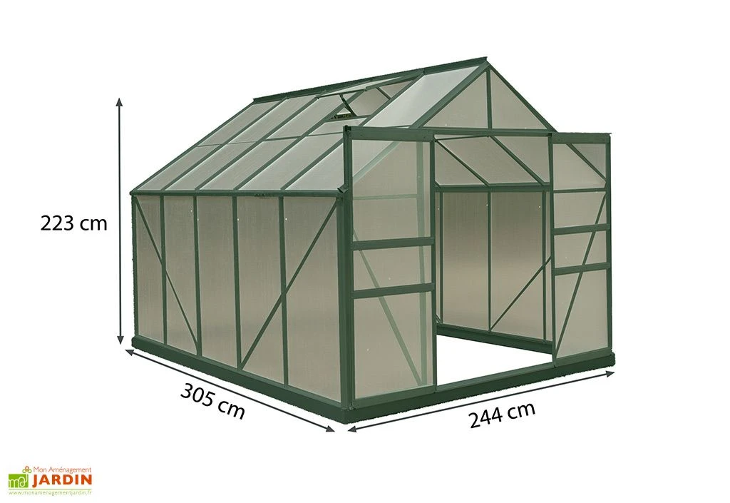 Serre De Jardin Polycarbonate 7,44m² Avec Base + 2 Lucarnes 3 Serre De Jardin Polycarbonate 7,44m² Avec Base + 2 Lucarnes – Image 3