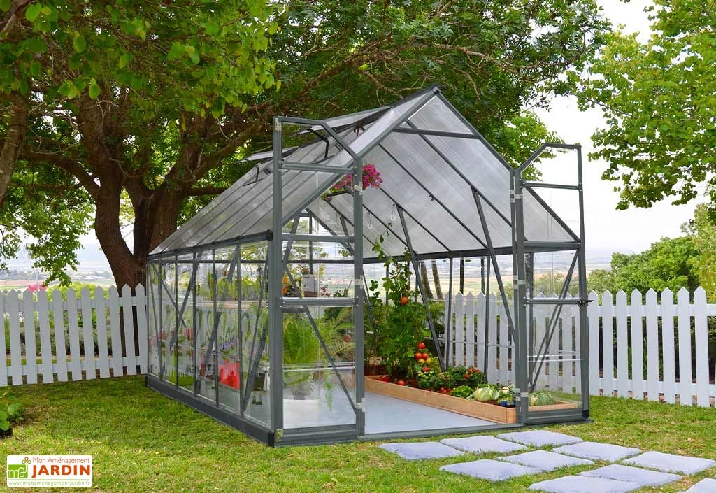 Serre De Jardin En Aluminium Et Polycarbonate Balance – Gris 2 Serre De Jardin En Aluminium Et Polycarbonate Balance – Gris – Image 2