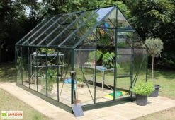 Halls Serre De Jardin En Aluminium Et Verre Trempé Universal 128 – 9,9 M² -Abriet Mobilier Soldes Boutique serre verre aluminium universal 128 vert