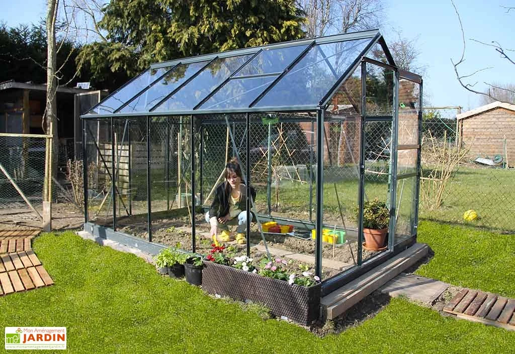 Serre De Jardin En Verre Trempé Grise Avec Base 4,65 M² 2 Serre De Jardin En Verre Trempé Grise Avec Base 4,65 M² – Image 2