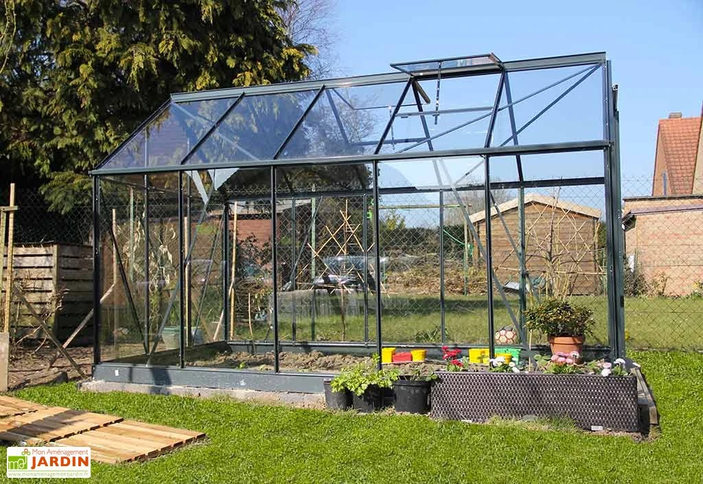 Serre De Jardin En Verre Trempé Grise Avec Base 4,65 M² 3 Serre De Jardin En Verre Trempé Grise Avec Base 4,65 M² – Image 3