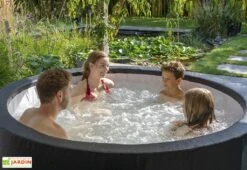 EXIT TOYS Spa Extérieur Rigide Rond 4 Places Ø 184 Cm – Leather Premium Noir -Abriet Mobilier Soldes Boutique spa rigide exterieur noir famille