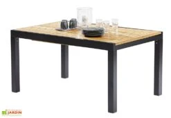 Salon De Jardin Bali Aluminium Et Teck : Table Extensible + 6 Fauteuils -Abriet Mobilier Soldes Boutique table aluminium teck 6 personnes