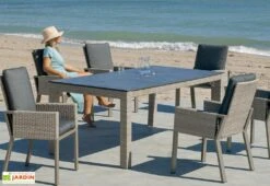 Hevea Table De Jardin En Aluminium Et Résine Tressée Avec Plateau En Bois Albany