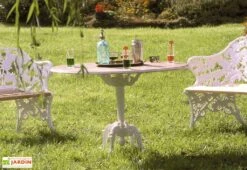 Salon De Jardin Fonte D’Aluminium Et Bois Fougère -Abriet Mobilier Soldes Boutique table jardin aluminium bois fougere