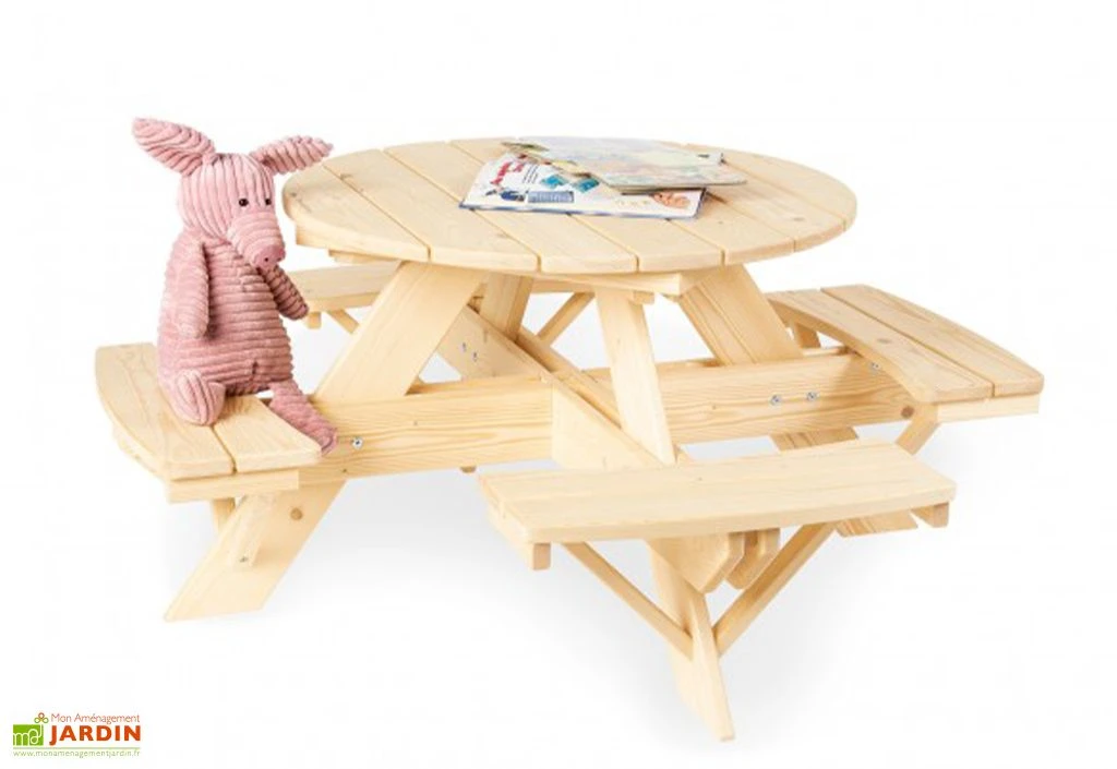 Pinolino Table De Jardin Ronde En Bois Pour Enfant Nicky – 1 Table 4 Bancs 1 Pinolino Table De Jardin Ronde En Bois Pour Enfant Nicky – 1 Table 4 Bancs