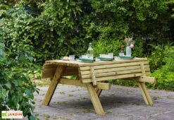 Table De Pique-nique Bois Autoclave Vert + Bancs Rabattables – Jurmala