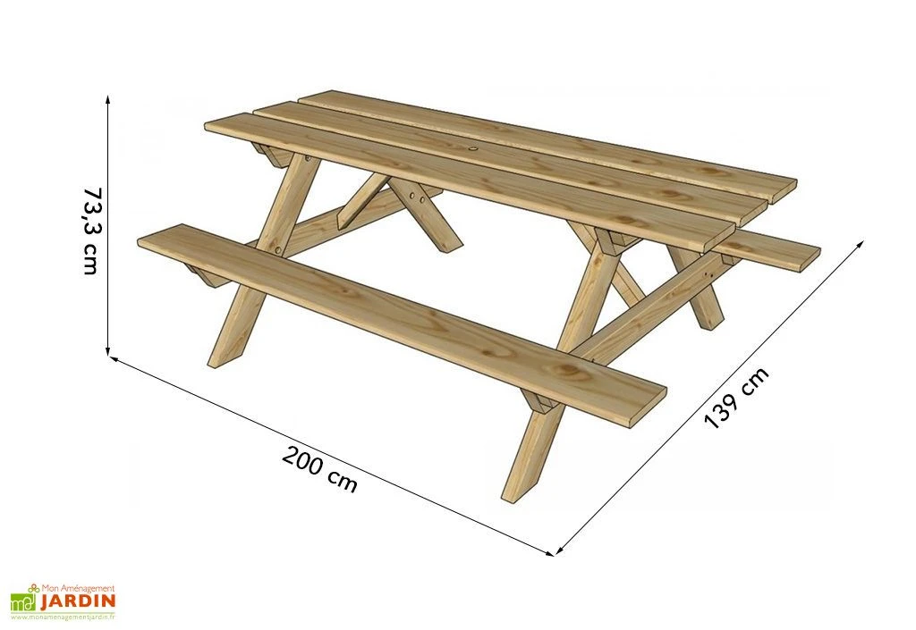 Solid Table De Pique-Nique En Bois Autoclave 200 Cm 28 Mm Picnic 2 Solid Table De Pique-Nique En Bois Autoclave 200 Cm 28 Mm Picnic – Image 2