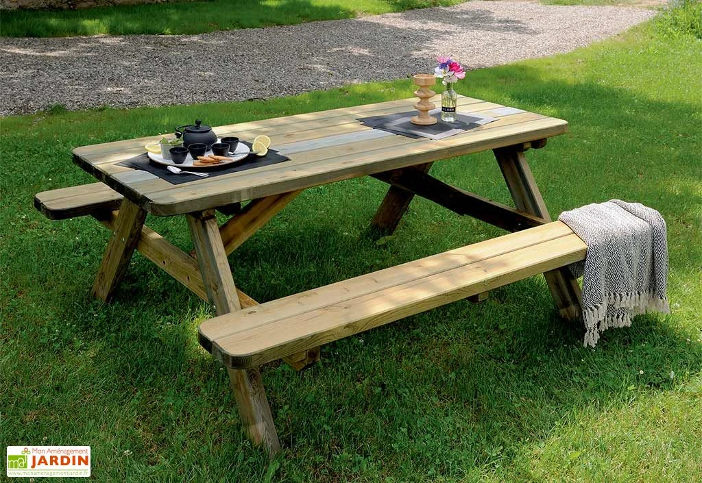 Table De Pique-Nique En Bois Traité Robuste - 6 Places 1 Table De Pique-Nique En Bois Traité Robuste - 6 Places