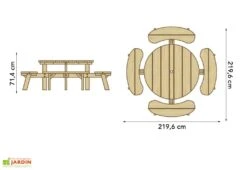 Solid Table De Pique-Nique Ronde En Bois Autoclave 220 Cm 40 Mm Picnic Round -Abriet Mobilier Soldes Boutique table pique nique ronde bois autoclave 220cm 40mm 2